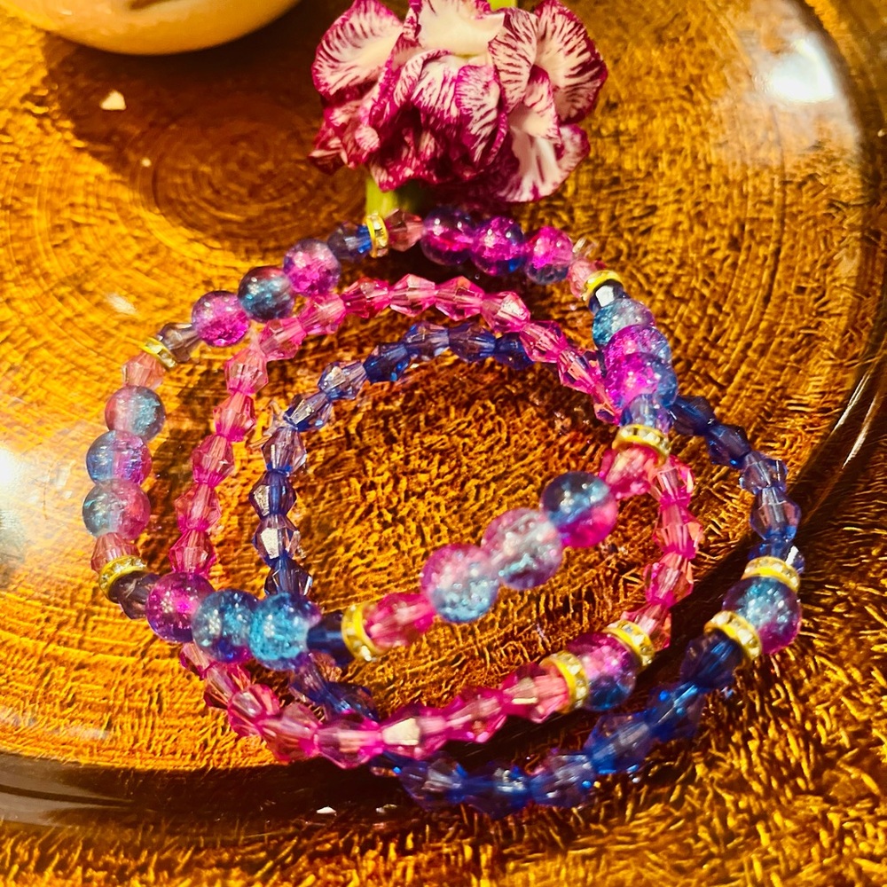 3 Purple Haze Bohemian Glass and Crystal Bracelet Stack